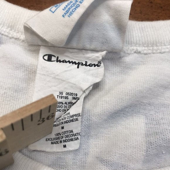 Champion Mens Medium T-Shirt White Spell Out All Over‎ Print Logo - Picture 5 of 8